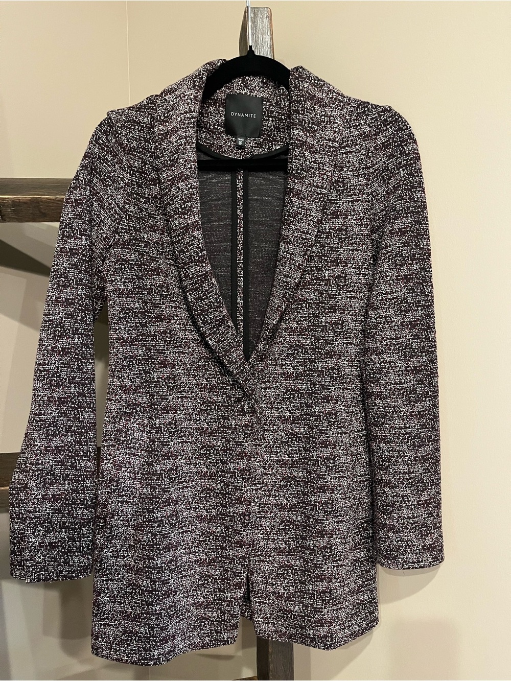 Dynamite Marled Knit Open Cardigan in Black, White & Wine